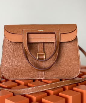 에르메스 투톤 할잔백25 브라운 금장 버클